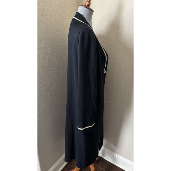 St John Sport Size XL Black Gold Trimmed Wool Blend Duster Cardigan Sweater - Picture 6 of 12